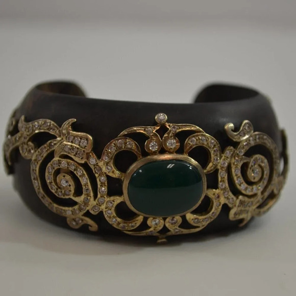 Isharya Wood Cuff Bracelet 18k Gold Vermeil Cubic Zirconia Small - Picture 16 of 16